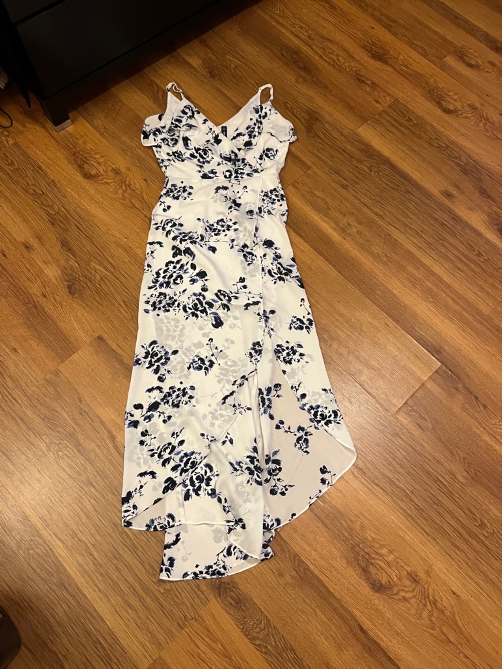 White & Black Floral High-Low Wrap Dress